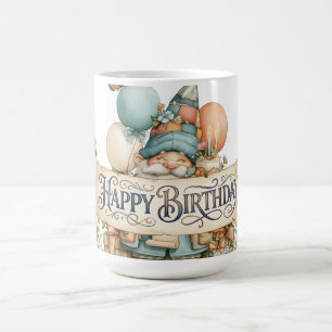 Mug Illustration de gnome d'anniversaire avec ballons
