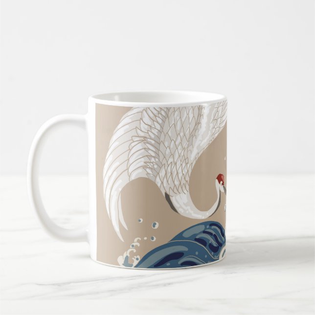 Mug Illustration de grue et vague japonaise. Tradition (Gauche)