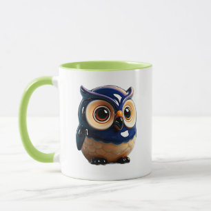 Mug Illustration de hibou brillante bleu mignon