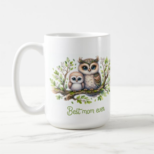 Mug Illustration de hibou Meilleure Maman Ever (Gauche)