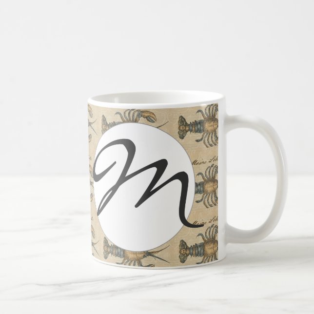 Mug Illustration de homard vintage : damas côtier  (Droite)