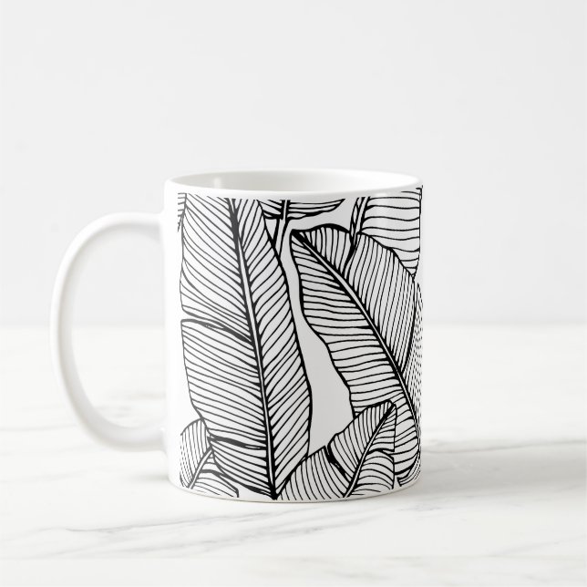 Mug Illustration de la feuille de bananier noir blanc (Gauche)