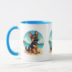 Mug Illustration de la plage du Chiot-Puppy en berger