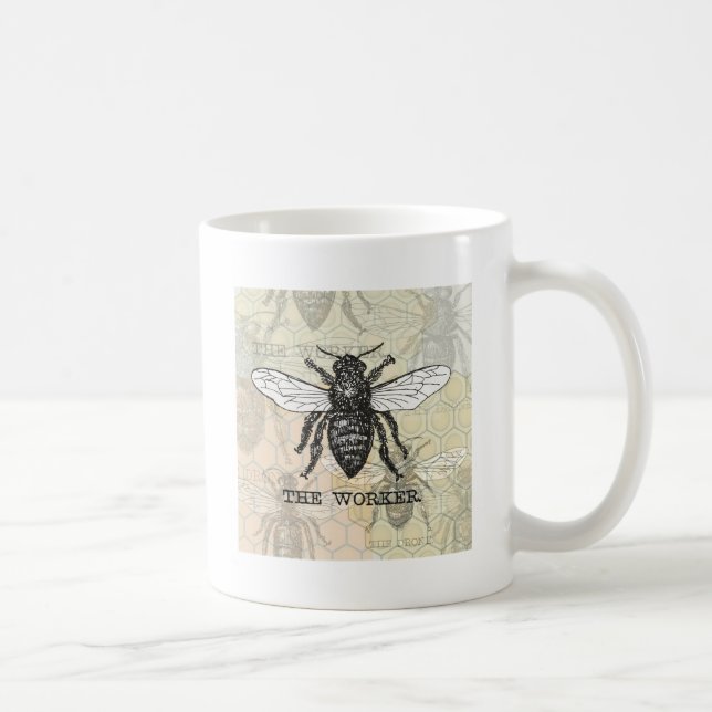 Mug Illustration de l'abeille du travailleur vintage (Droite)
