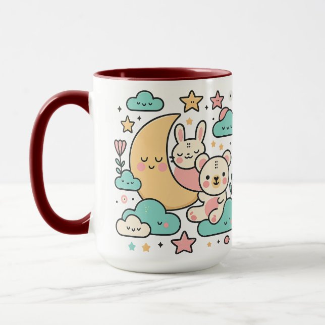 Mug Illustration de lapin et d'ours fantaisistes sous  (Gauche)