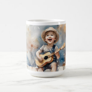 Mug Illustration de l'aquarelle Little Boy Guitar