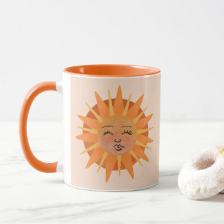 Mug Illustration de l'aquarelle orange Sun Face