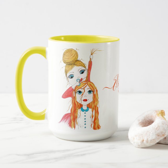Mug Illustration de l'art lunaire de coupe de cheveux (Avec donut)