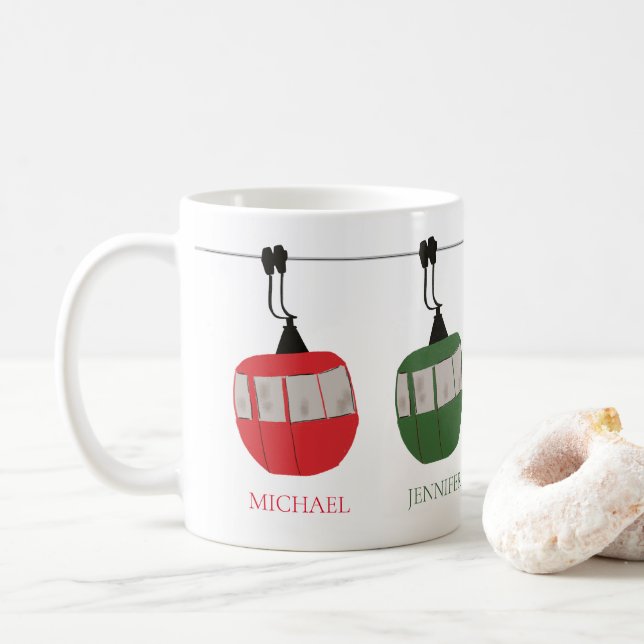 Mug Illustration de l'ascenseur de ski retro familial  (Avec donut)