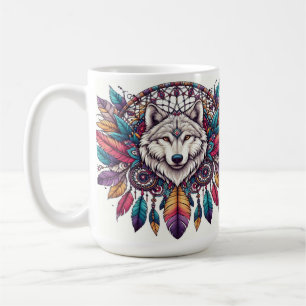 Mug Illustration de loup avec attrape-rêves de style b