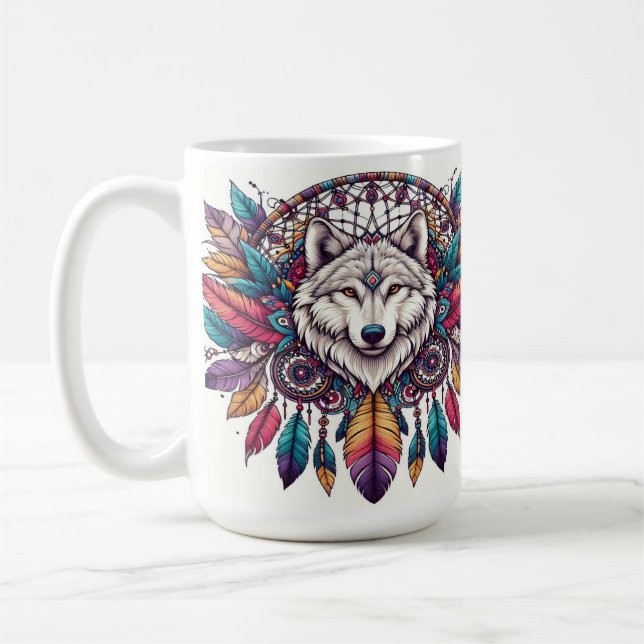 Mug Illustration de loup avec attrape-rêves de style b (Gauche)