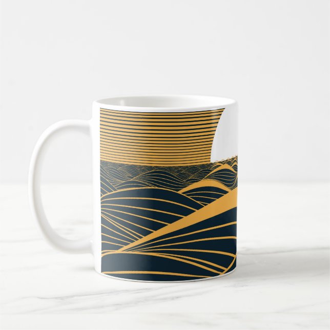 Mug Illustration de lune de soleil stylisée, mer sombr (Gauche)