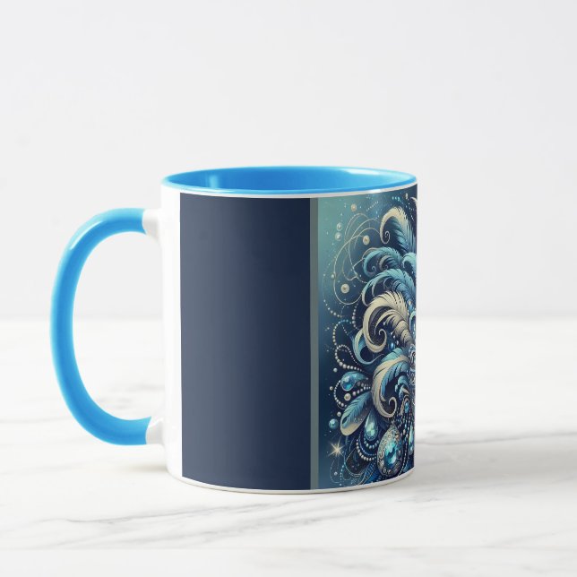 Mug Illustration de masque de bal masqué à plume bleue (Gauche)