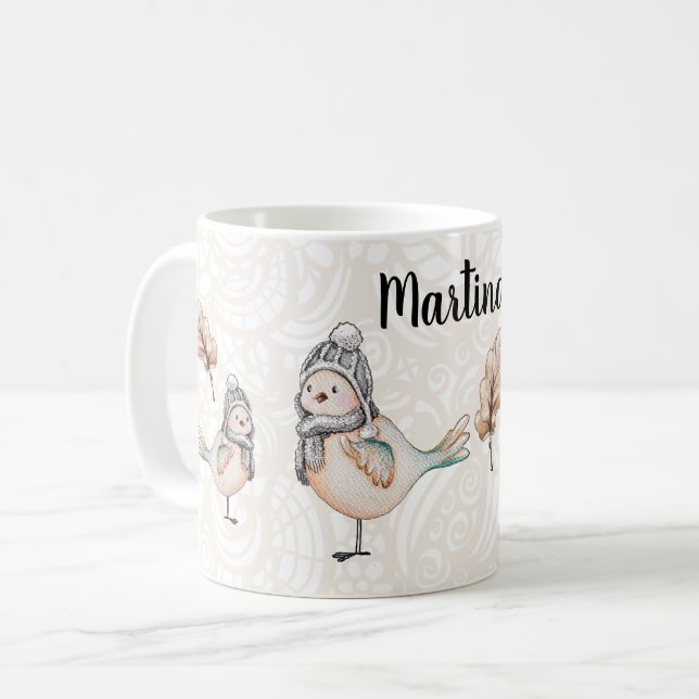 Mug Illustration de moineau mignon d'hiver (Devant gauche)