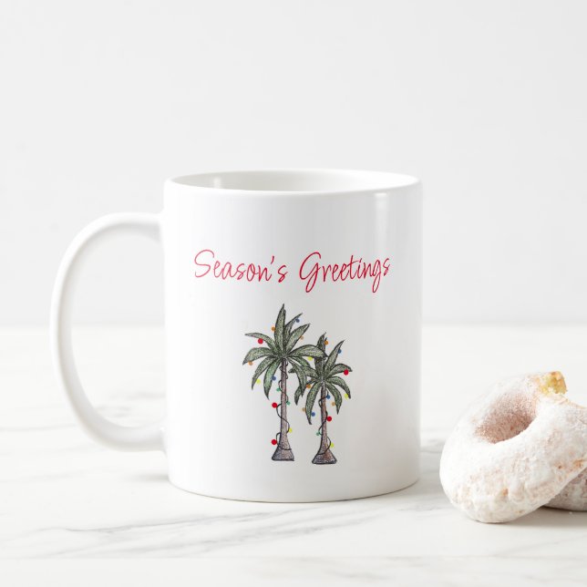 Mug Illustration de Noël de la plage de palmiers tropi (Avec donut)