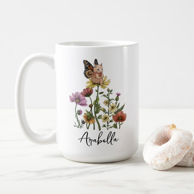 Mug Illustration de nom florale de papillon de lapin m (Avec donut)