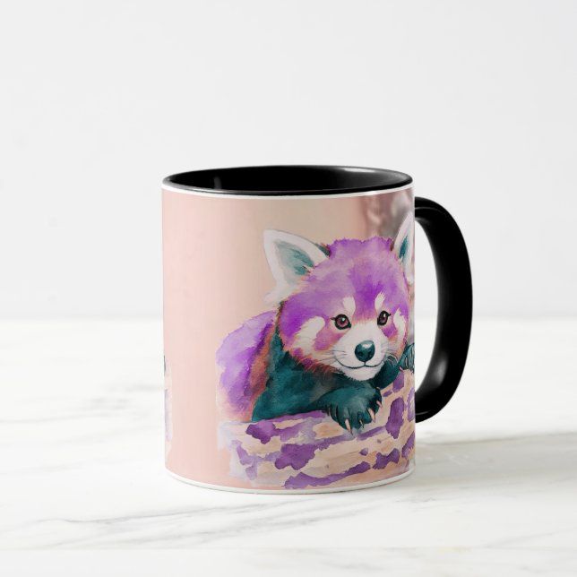 Mug Illustration de panda roux à l'aquarelle violette  (Devant droit)