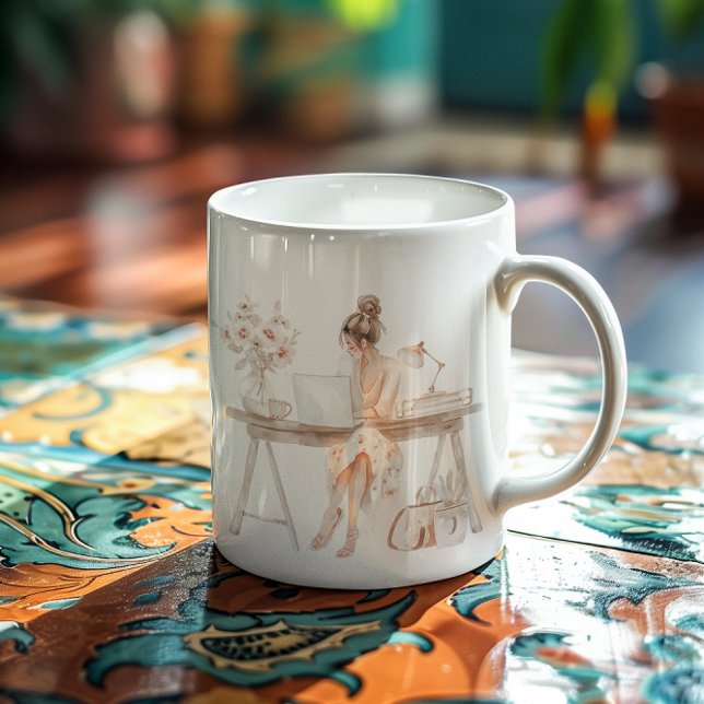 Mug Illustration de patronne fille à l'aquarelle | Mon (Créateur téléchargé)