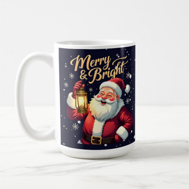 Mug Illustration de Père Noël joyeux tenant une lanter (Gauche)