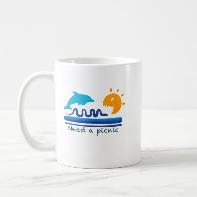 Mug Illustration de plage avec dauphins sauteurs Pince (Gauche)
