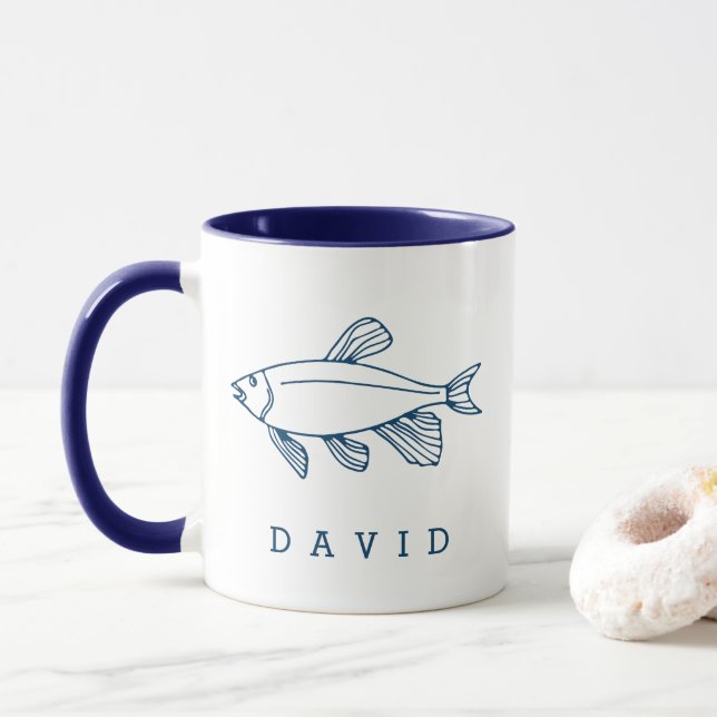 Mug Illustration de poisson bleu minimal - Personnalis (Avec donut)