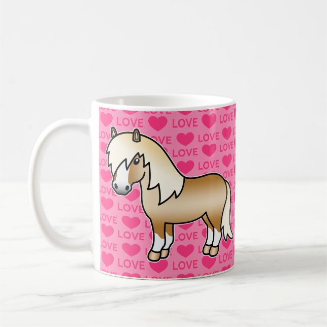 Mug Illustration de poney Shetland Palomino sur des cœ (Gauche)