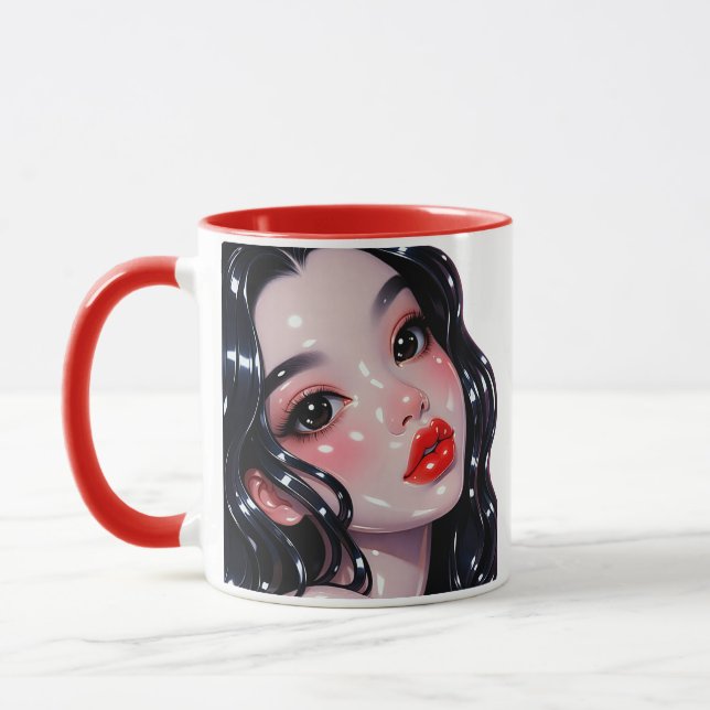 Mug Illustration de portrait Fille brillante Rouge (Gauche)