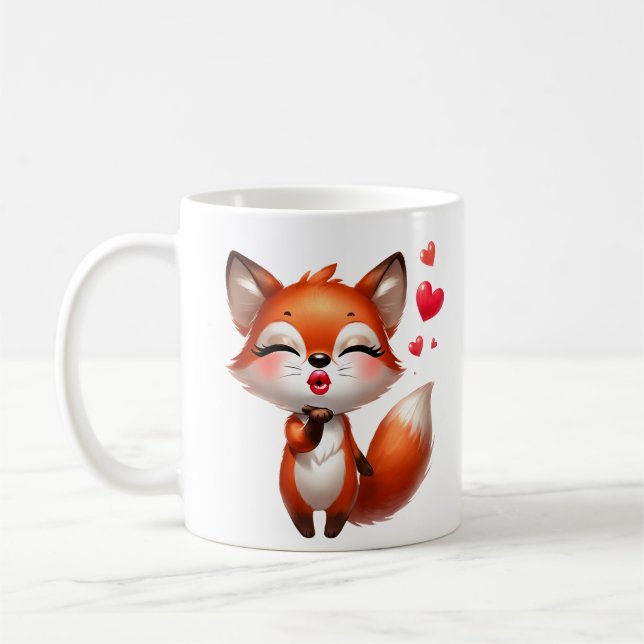 Mug Illustration de renard mignon avec des cœurs (Gauche)