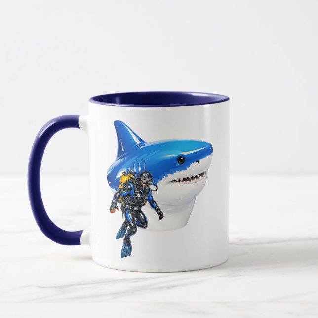 Mug Illustration de requin massif océan géant brillant (Gauche)