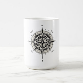 Mug Illustration de rose des vents vintage en monochro
