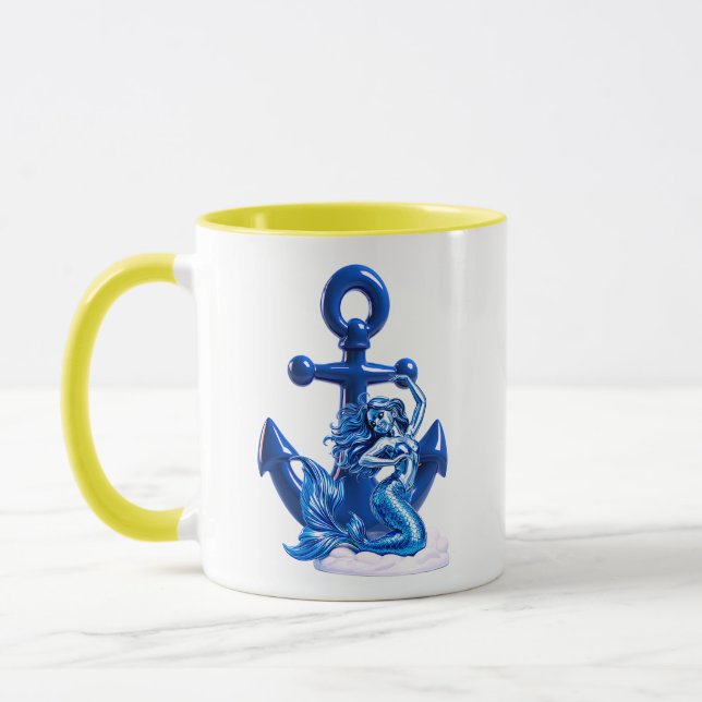 Mug Illustration de sirène Ancre bleue nautique (Gauche)