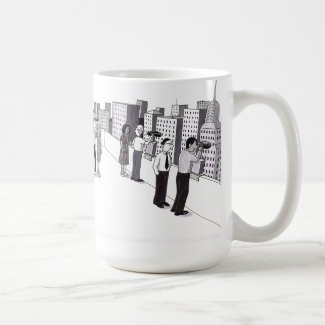 Mug Illustration de six personnes sur le toit d'une vi (Droite)