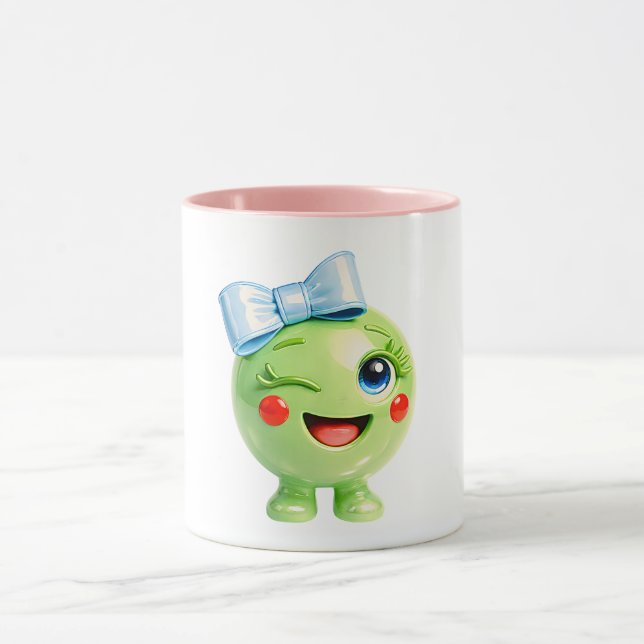 Mug Illustration de smiley vert mignon (Centre)