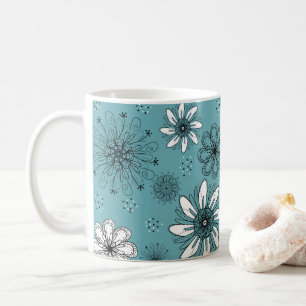 Mug Illustration de stylo et d'encre turquoise et blan