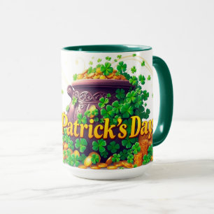 Mug Illustration de trèfle centré sur un pot d'or chan