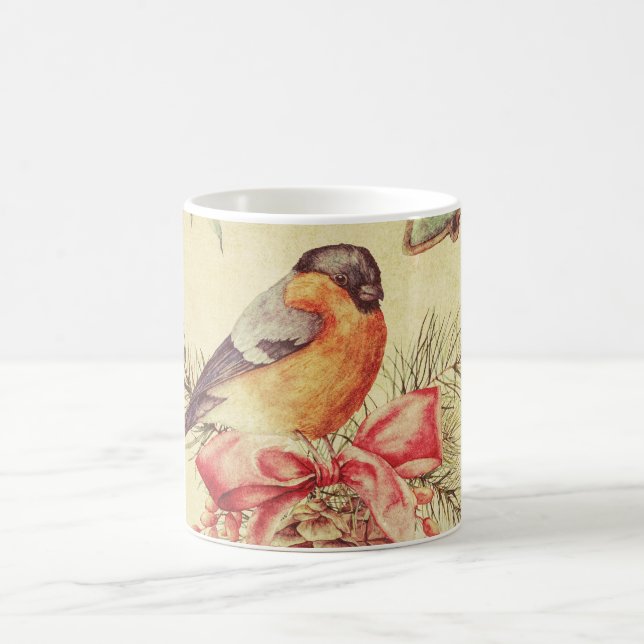 Mug Illustration de vacances d'oiseaux de pin vintage  (Centre)