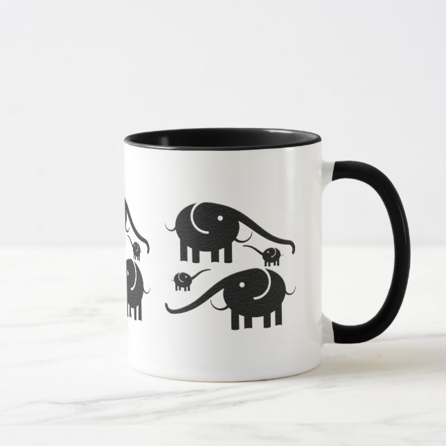 Mug Illustration d'éléphant en cuir noir (Droite)