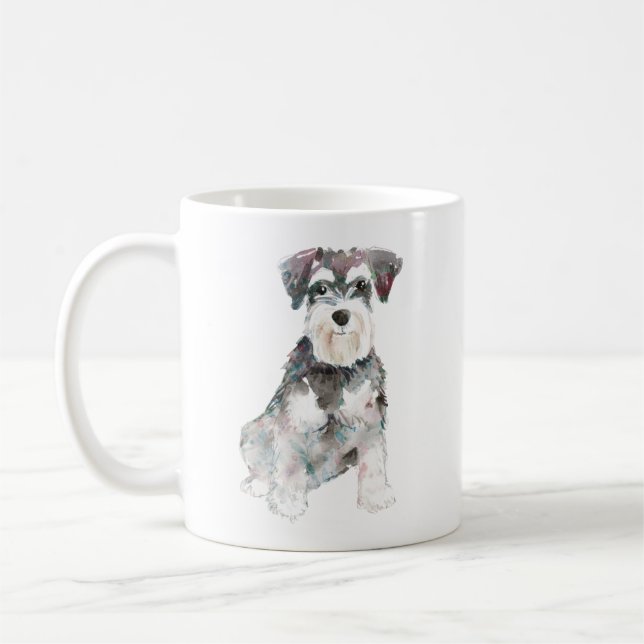 Mug Illustration des aquarelles de chien Schnauzer min (Gauche)