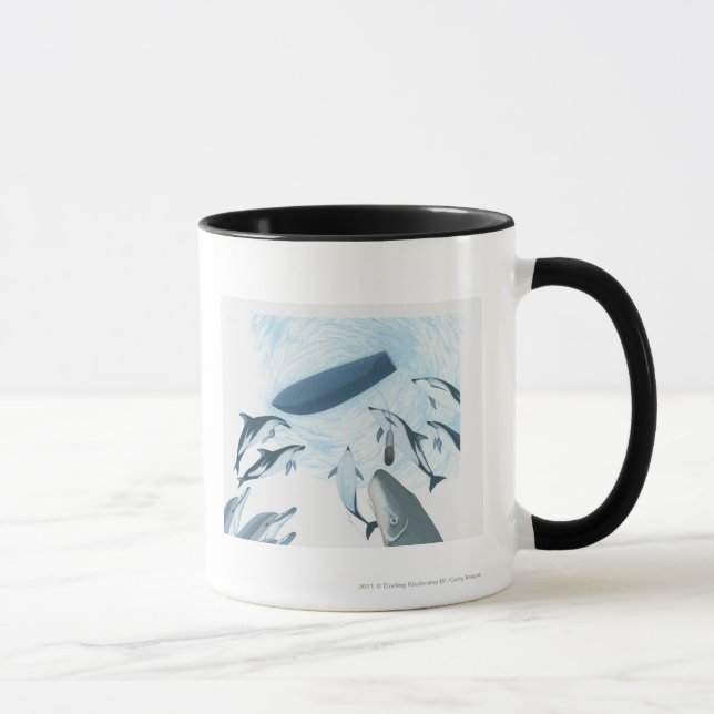 Mug Illustration des dauphins regardant un bateau (Droite)