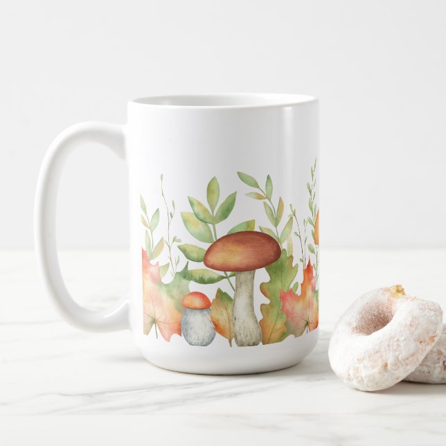 Mug Illustration des feuilles et des champignons d'aut (Avec donut)