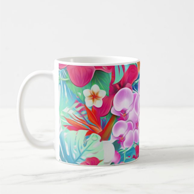 Mug Illustration des Feuilles et des fleurs tropicaux  (Gauche)