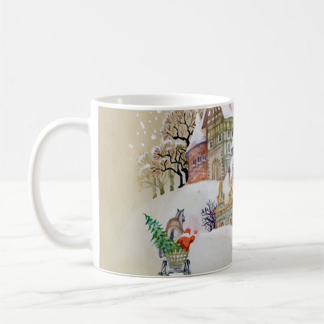 Mug Illustration dessinée à la main avec paysage d'hiv (Gauche)