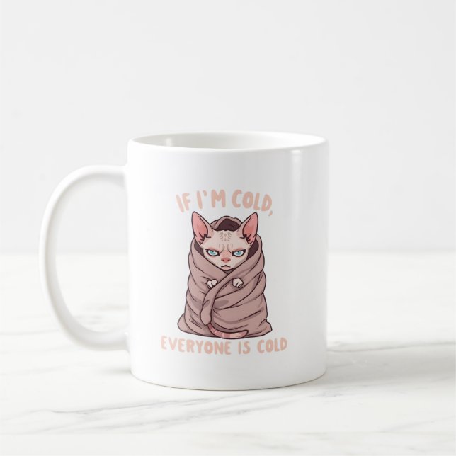 Mug Illustration d'humour froid de chat Sphynx grinche (Gauche)