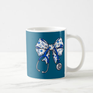 Mug Illustration d'infirmière à noeud coquette bleu fl