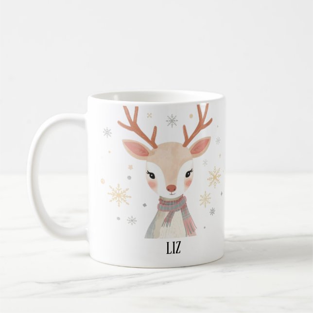 Mug Illustration Douce de Renne | Art de Noël Délicat (Gauche)