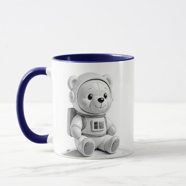 Mug Illustration d'ours astronaute Mignon Gris (Gauche)