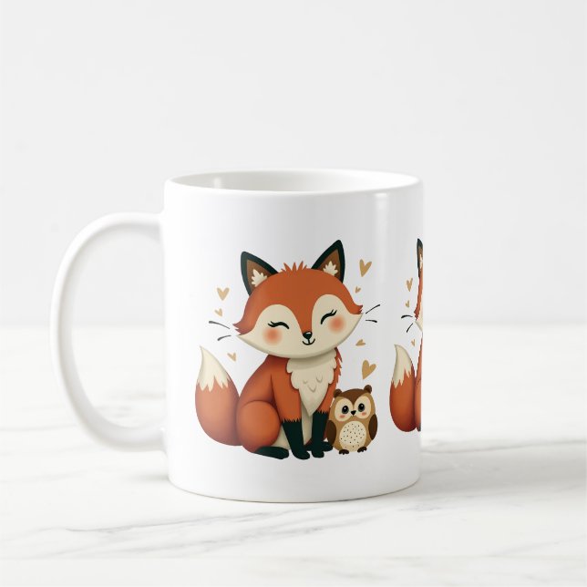 Mug Illustration du bois mou du renard et de la chouet (Gauche)