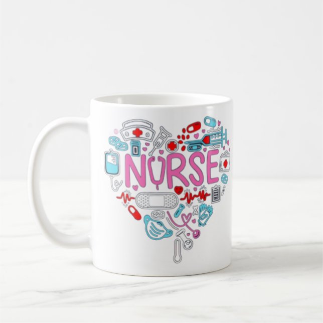 Mug Illustration du coeur de l'infirmière (Gauche)