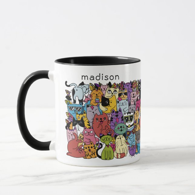 Mug Illustration du nom personnalisé Funny Cats (Gauche)