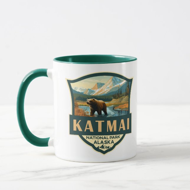 Mug Illustration du parc national de Katmai Badge rétr (Gauche)